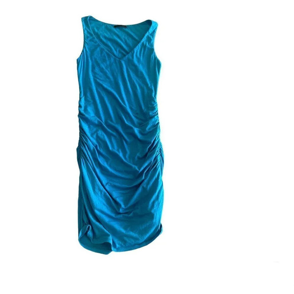 Velvet Turquoise Aqua Blue Scoop Neck BodyCon Ruched Side Tank Dress - Picture 2 of 8